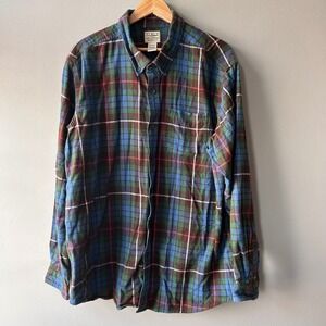 LL Bean Mens Traditional‎ Fit Flannel Plaid Shirt Green Blue XXL